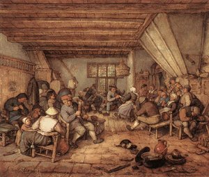 Contadini che ballano, bevono e suonano musica in una locanda da Adriaen Jansz. van Ostade